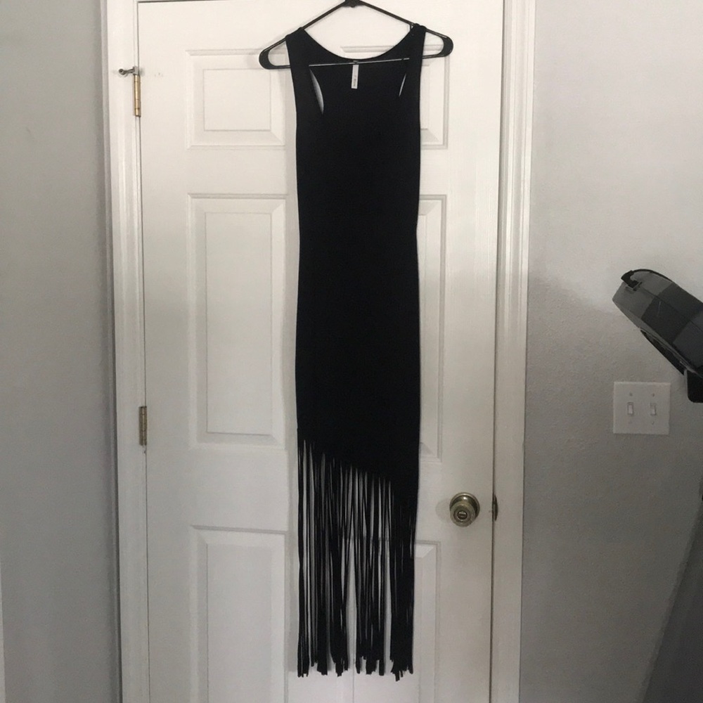 Black fringe maxi dress